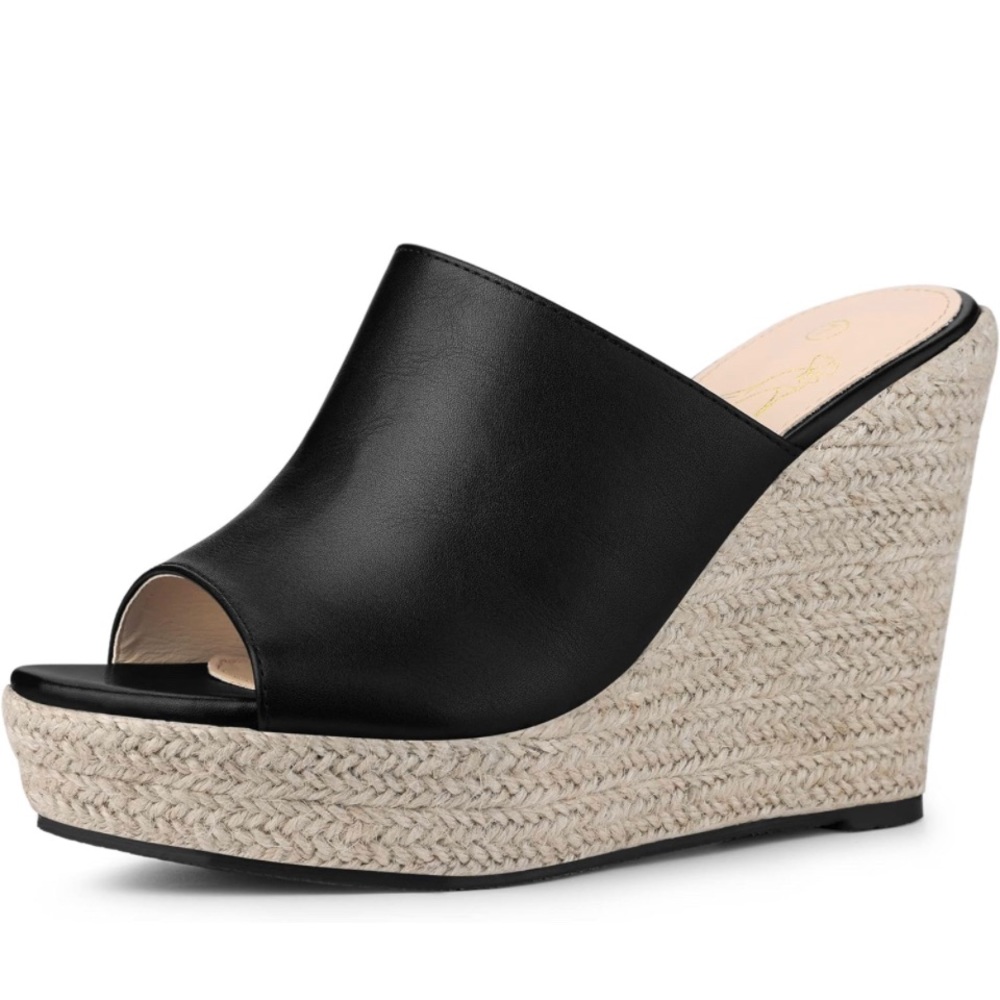 Black Open Toe, Slide Platform Heel Size 6 - image 1